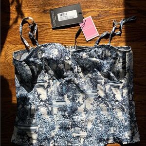 Blue and White Printed Women's Top